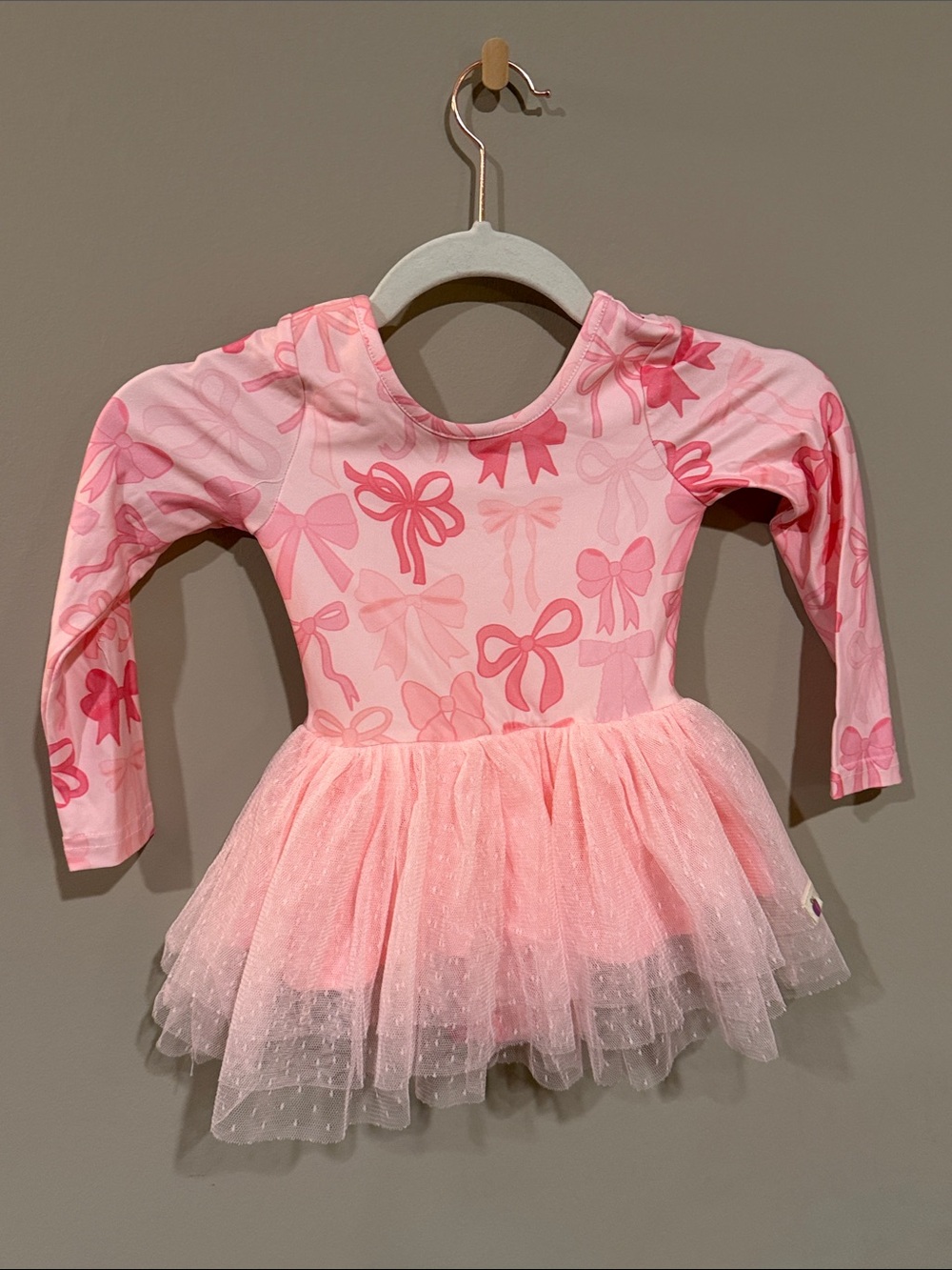 cheeky plum Pink Bow-Print Long Sleeve Tutu Dress